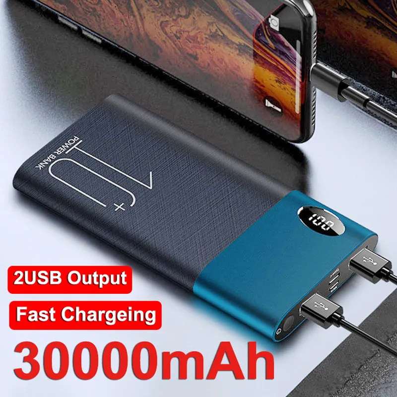 Two-way Fast Charge Power Banks Portable 30000mAh Charger Digital Display External Battery 2.1A Poverbank for Xiaomi iPhone LG