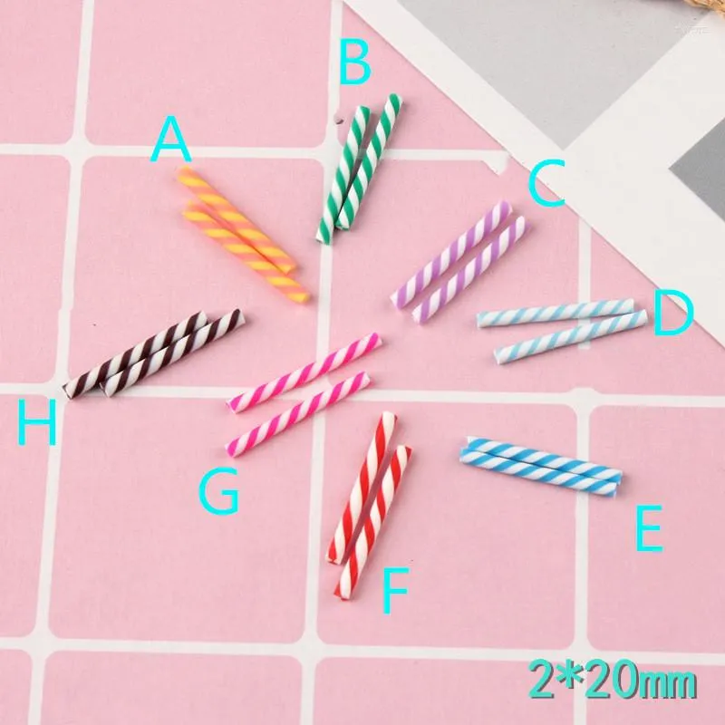 매력 20pcs 2 20mm 화려한 폴리머 클레이 캔디 바 DIY 보석 소개 수지 카보 컨 장식 액세서리 장식 상인 매력