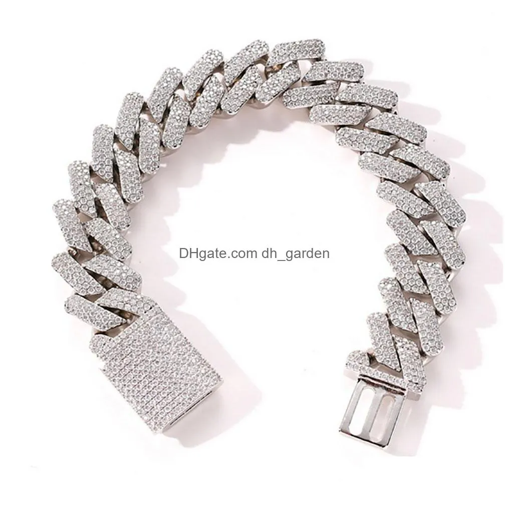 20mm diamond prong cuban link chain bracelets 14k white gold iced out icy cubic zirconia jewelry 7inch 8inch 9inch cuban
