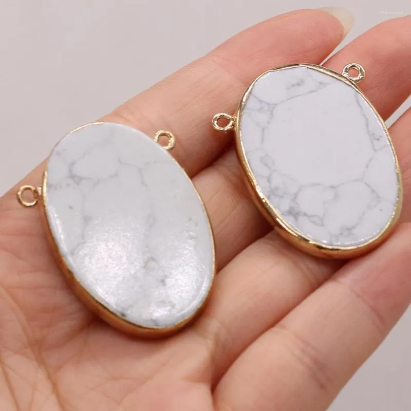 Charms Selling Natural Semi-precious Stone Egg-shaped Phnom Penh White Turquoise Double Ring DIY Jewelry Accessories 28x40mm