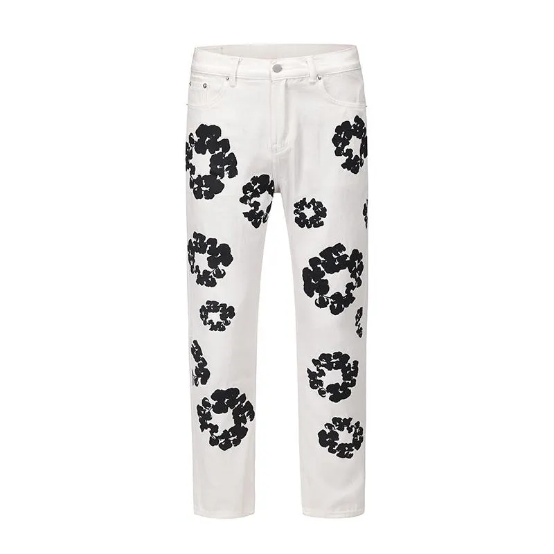 送料関税込 【DND4DES】 Floral Print Denim Pants Flower Full Print Oversized Jeans For Men And Women