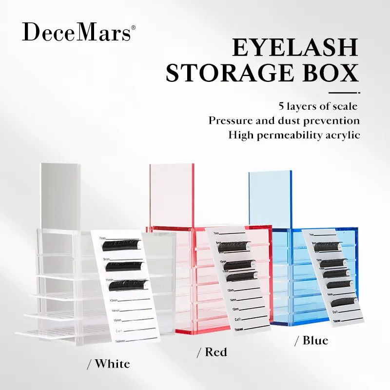 Makeup Tools DeceMars False Eyelashes Storage Box 5 Layers Acrylic Pallet Lash Holder RED/BLUE/WHITE 230307