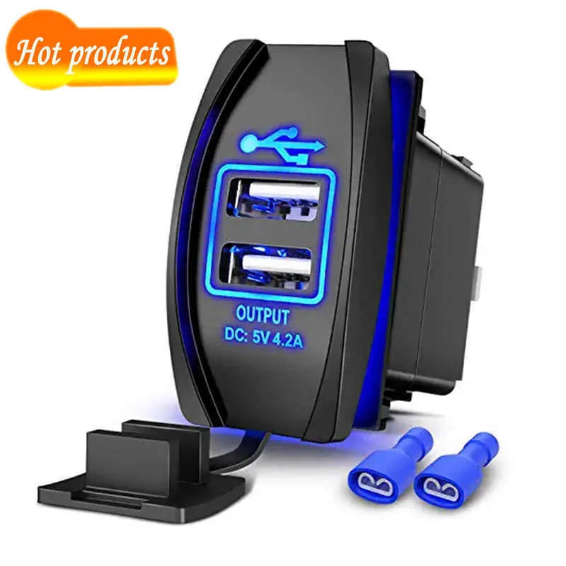 Nytt USB-billaddningsuttag 12-24V 4.2A Dual USB Power Charger Socket för bilmotorcykel ATV Båtcigarettändare