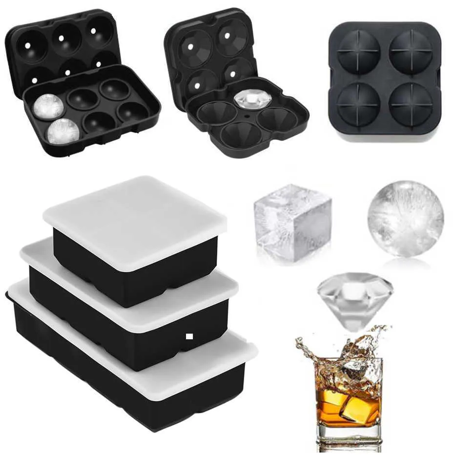 Glassverktyg Boll fyrkantig diamantform Ice Cube Mold Whisky Wine Cool Down Ice Maker Återanvändbara isbitar Tray Mold For Freezer With Lid Z0308