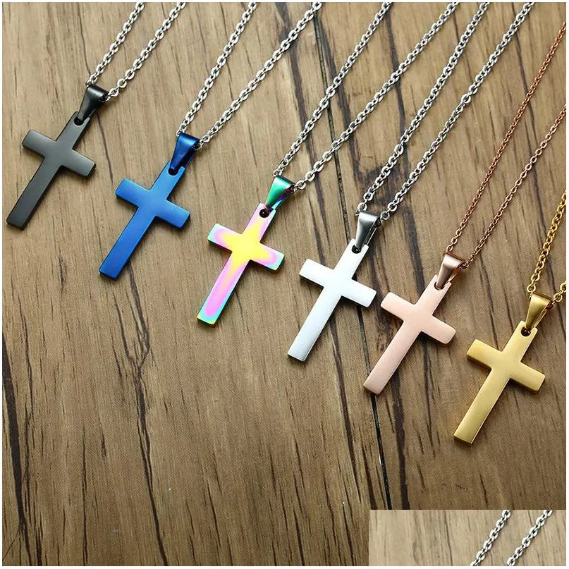 Pendant Necklaces Gold Sier Mens Cross Stainless Steel Cuban Link Chain Necklace 14K Chains Jewelry Drop Delivery Pendants Dhgarden Dhpbx