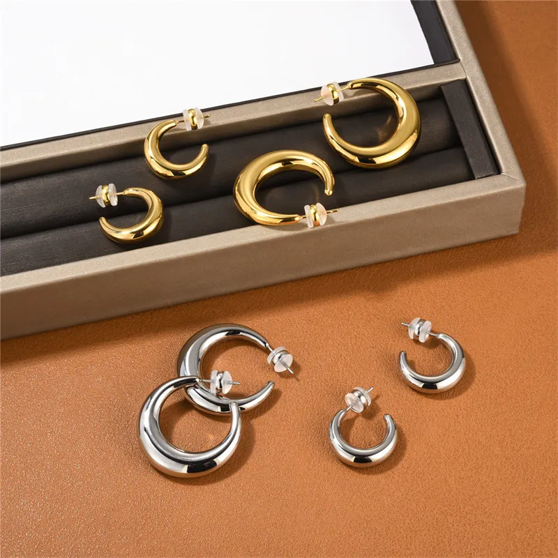 Smooth Metal Ring Earrings For Women's Stud Advanced S925 Silver Needle New Simple Tide Fashion Jewelry Accessories