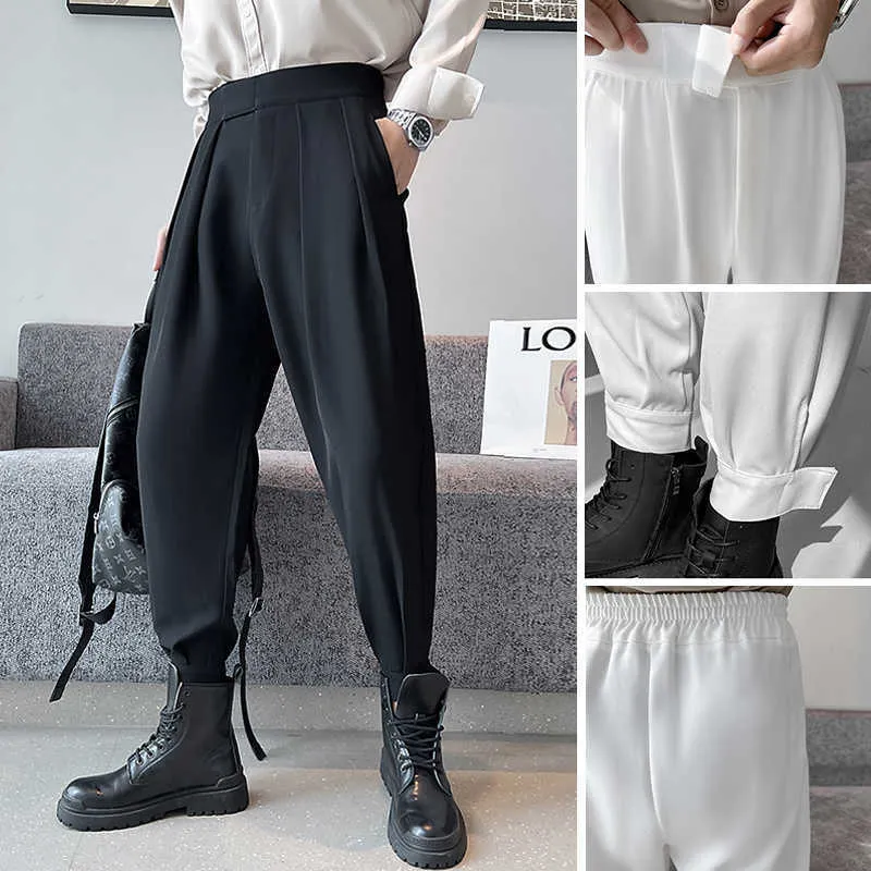 Men's Pants High Street Elastic Waist Men's Suit Pants Fashion Design Oversized Hip Hop Black Harem Pant Korean Style Male Trousers Z0306