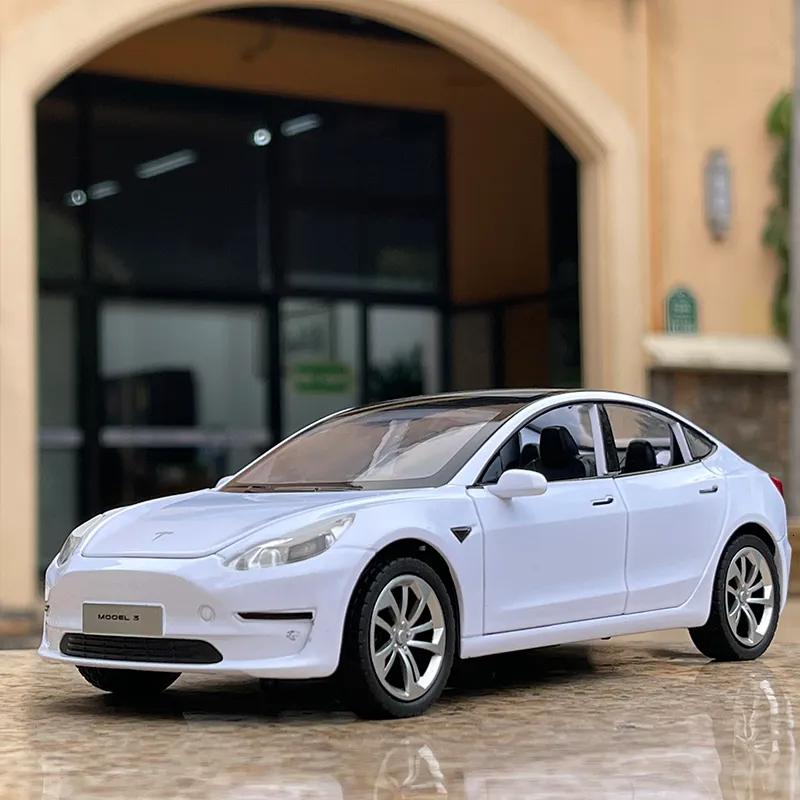 1:24 Scale Tesla Model 3 Alloy Car Model Diecast Toy Vehicles for Kids,  Tesla car Model，Pull Back Alloy Car with Lights and Music,Children's  Birthday