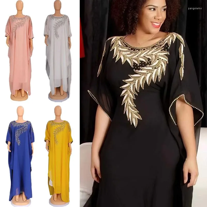 Etniska kläder diamanter Chiffon Africa klänning för kvinnliga afrikanska kläder 2023 Dashiki Taditional Boubou Arab Robe Jalabiya Eid Gown Dubai