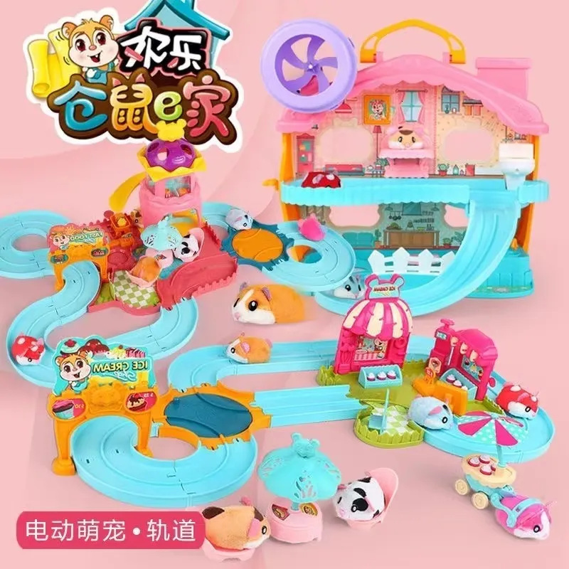 Kitchens Play Food Electric Pet Hamster Simulation Kitchen Ice cream Restaurant Rotating mouse pretend House Scene Racing Track Toys for Kids 230307