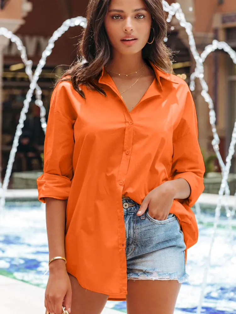 Chemisiers pour femmes Chemises Femme Coton 100% Chemise Chemisier Femmes Élégant Printemps Bonbons Couleurs Basique Haut Col Rabattu Manches Longues Bouton Blouses 230308