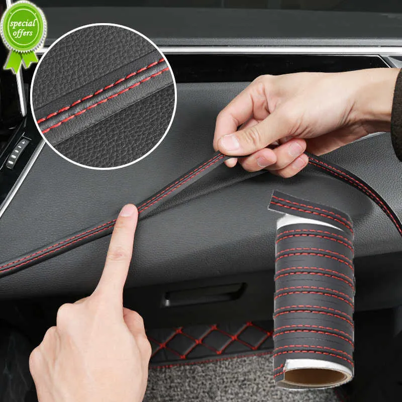 Nova tira decorativa vermelha de tampas de pneu, faixa interior para para-choque de carro, trança curvada pu, linha decorativa, adesivo interior, faixa de porta de painel