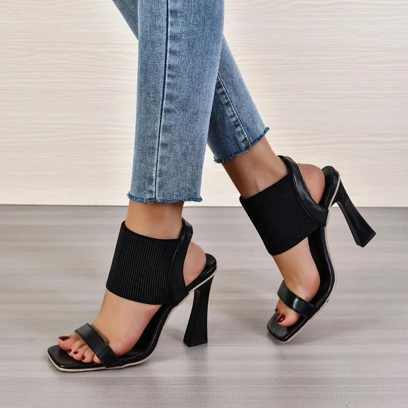 Sandales 2023 tête carrée chaussures pour femmes mode talons hauts ceinture élastique Zapatos De Tacon Mujer Elegantes