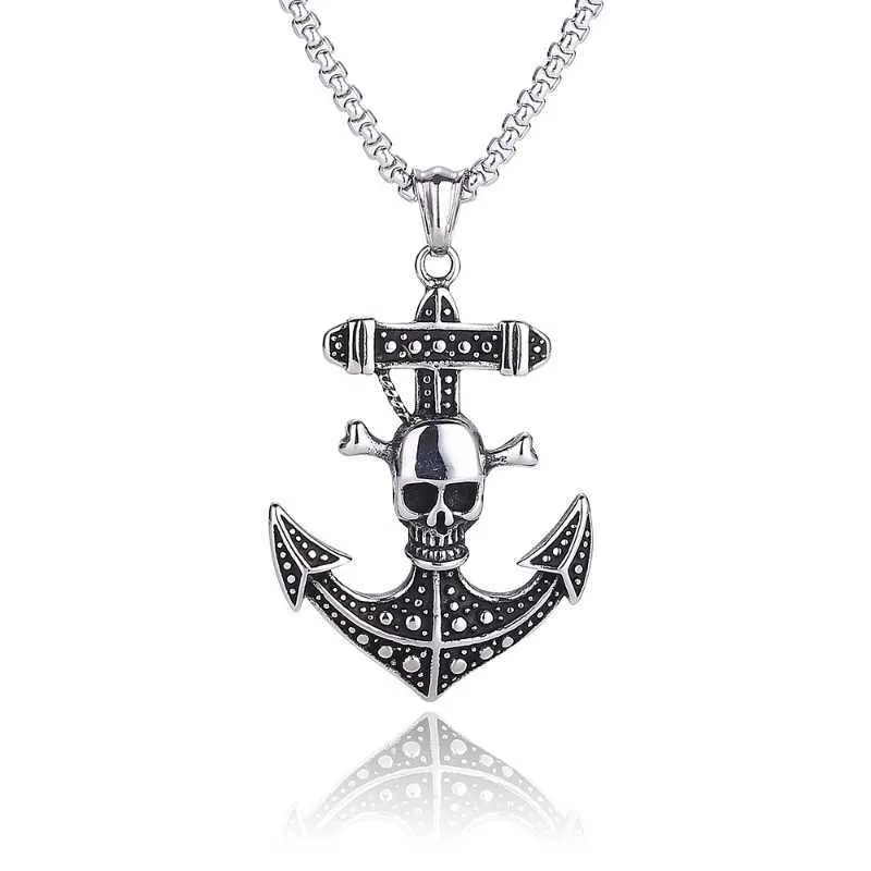 Hangertjes kettingen Hangertjes kettingen Vintage Ship's Anker Schedel Hanger Ketting Cool Mannen Mode-sieraden Hiphop Metalen Accessoires Punk Trui Keten Vriend Geschenken