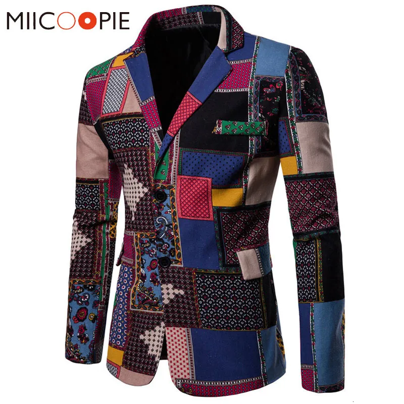 Costumes pour hommes Blazers Automne hommes Blazers costumes lin coton casual fleur costume intelligent mince coupe robe à carreaux hommes Blazer Masculino veste manteau 4XL 230308