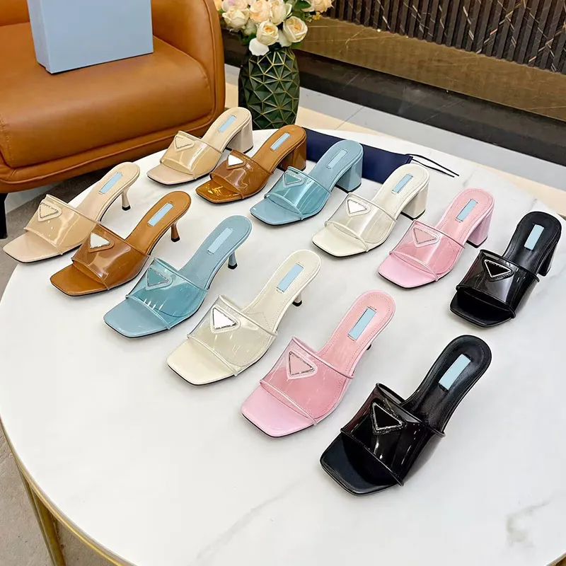 Дизайнерские женские тапочки единственные высокие каблуки сандалии прозрачные внутри эмалированной металлической летней плоской обуви