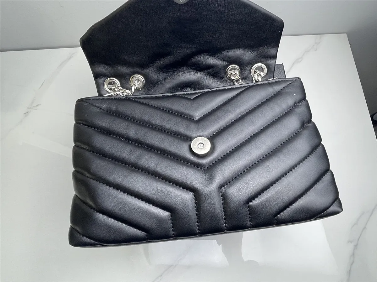 TOP QUALITÉ Sac à main de luxe Sac à bandoulière Marque LOULOU Designer en forme de Y Couture Cuir Dames Chaîne en métal Noir Clamshell Messenger Minorité française