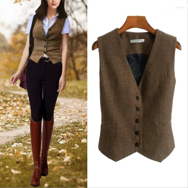 Damesvesten damespak Vest v-neck 4-knop wol retro slanke mouwloze steampunk-vest