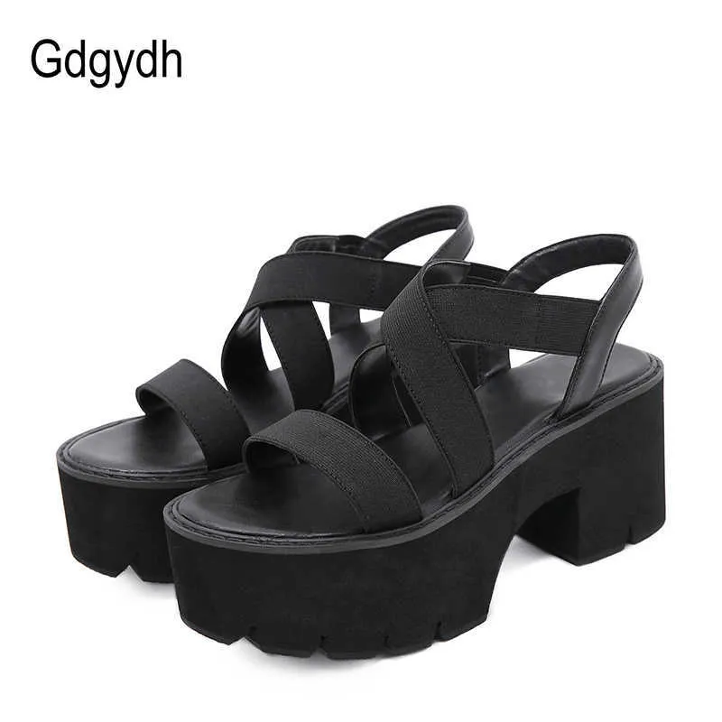 Sandales Gdgydh 2022 été femmes gladiateur sandales plate-forme épaisse talons hauts confortable femme chaussures bande élastique noir chaussures livraison directe Z0306