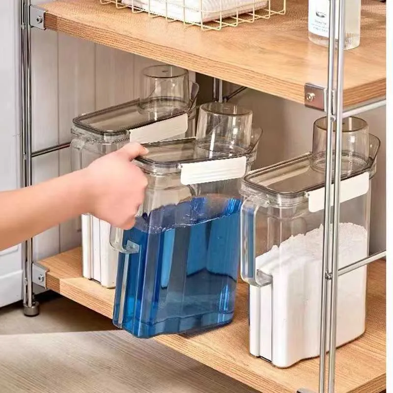 Novaliv Contenitore per detersivi con coperchio, 7 litri, trasparente, 23,5 x 18 x 26,5 cm, contenitore in polvere con manico, contenitore per detersivo, contenitore in polvere