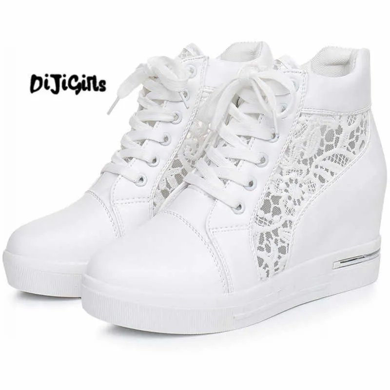 Chaussures habillées femmes plate-forme compensée en caoutchouc Brogue cuir à lacets chaussures à talons hauts bout pointu augmentant Creepers blanc argent baskets