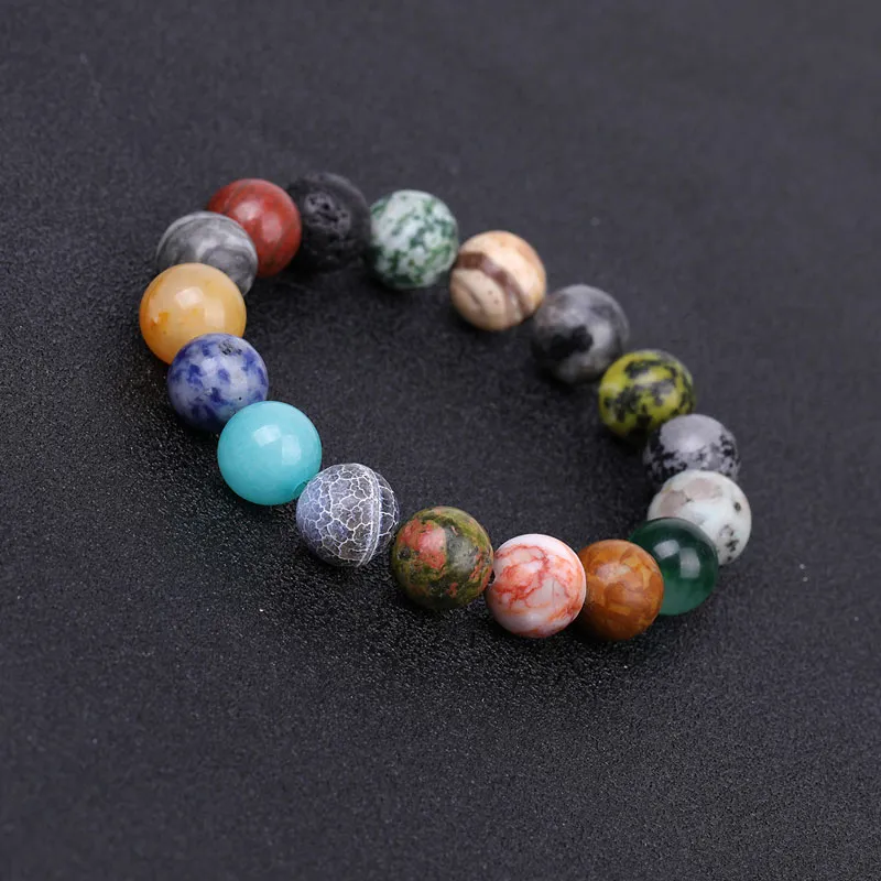 8mm 10mm 12mm Natural Stone Handmade Beaded Strands Charm Bracelets Elastic Jewelry For Women Men