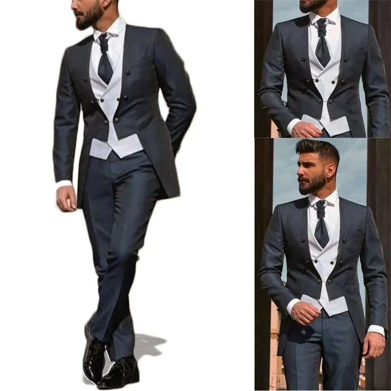 Herenpakken blazers 3 stuks mannen passen zwarte blazer broeken wit vest casual smoking
