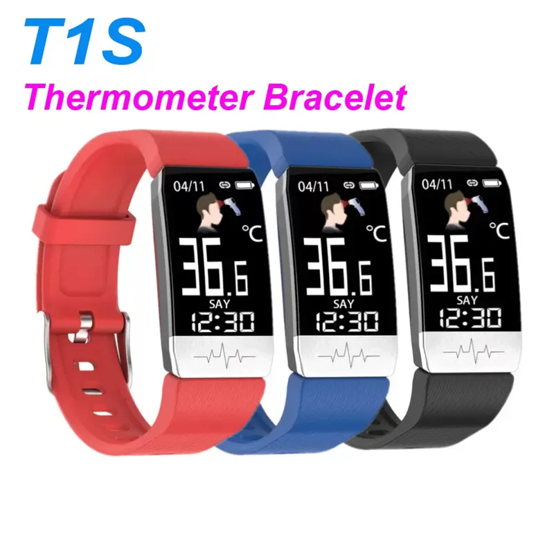 T1S Bluetooth Smart Bracelet Watch For Phone Smart Band with Body Temperature Fitness Tracker Blood Pressure