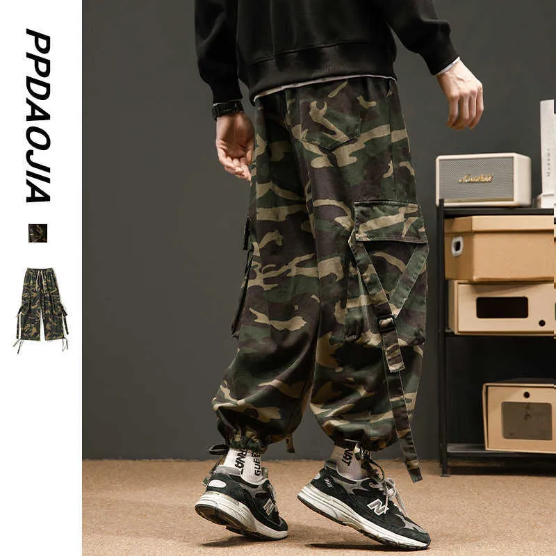 Herrenhose Herren Hip Hop Camo Workwear Hosen High Street Trendy Übergroße Kordelschläfen hübscher Kampf gerade Athleisure Hosen Z0306