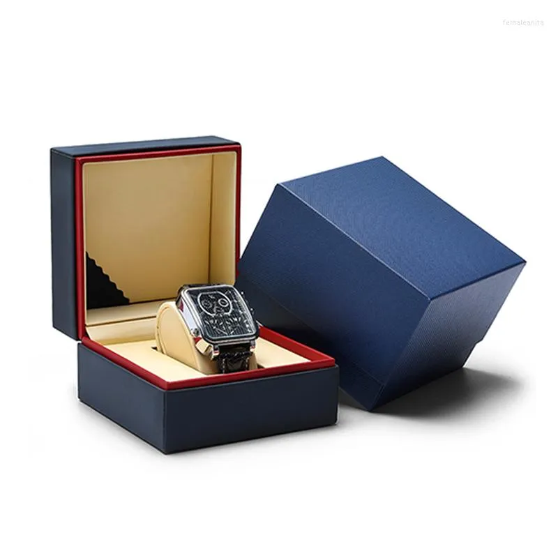 Pochettes à bijoux boîtier de montre en cuir PU boîte de montre-bracelet carrée organisateur Bracelet affichage emballage boîtes-cadeaux avec coussin d'oreiller