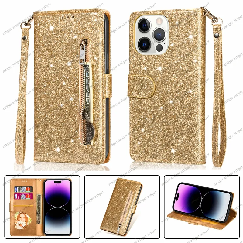 PU Leather Case for iPhone 14 13 12 11 Pro Max XR XS 6 7 8 Plus Phone Case Glitter Wallet Card Slot Slot Slote Slote Slote Luxury Admicale Fashion Form