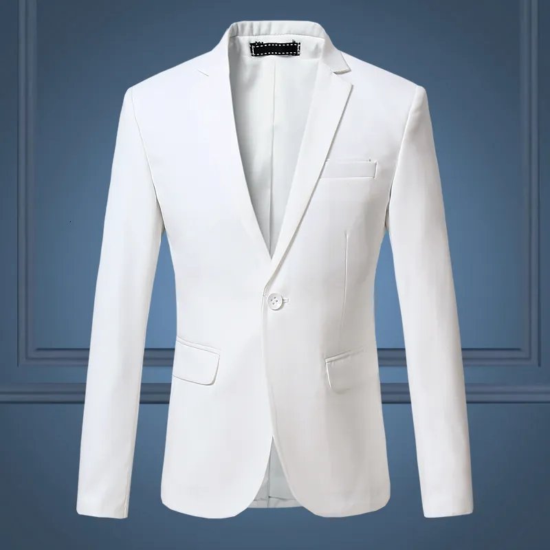 Erkekler Suits Blazers Yüksek Kaliteli Beyefendi Erkekler İnce Sıradan Beyaz Takım Büyük Boy Markalar Erkekler İş Rahat Akışı Saf Renk Blazers Erkekler 230308