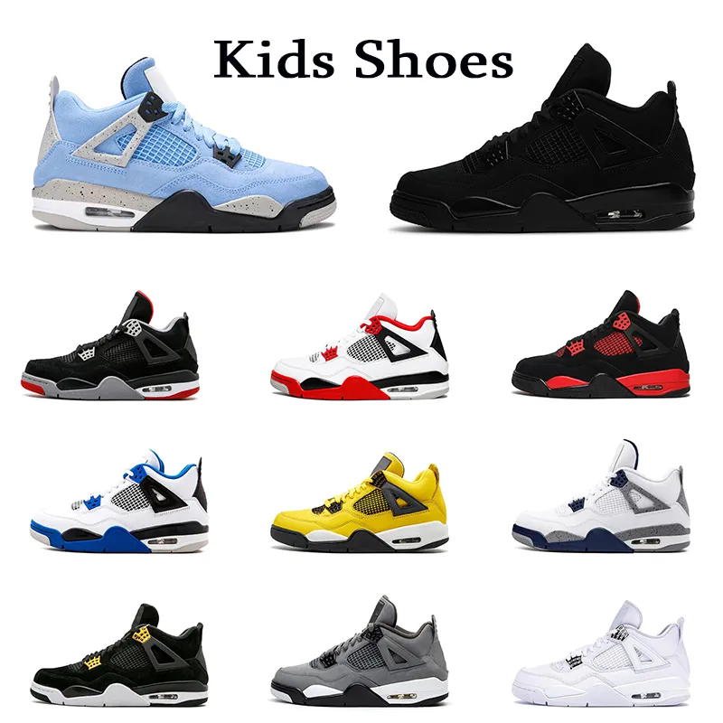 Black Cat 4s Jumpman 4 Buty dziecięce Dziecięce buty do koszykówki Projektant chłopiec dziewczęta dziecięce trampki unc uniwersyteckie blue bred fire Red Thunder Dzieci na świeżym powietrzu sporty sportowe