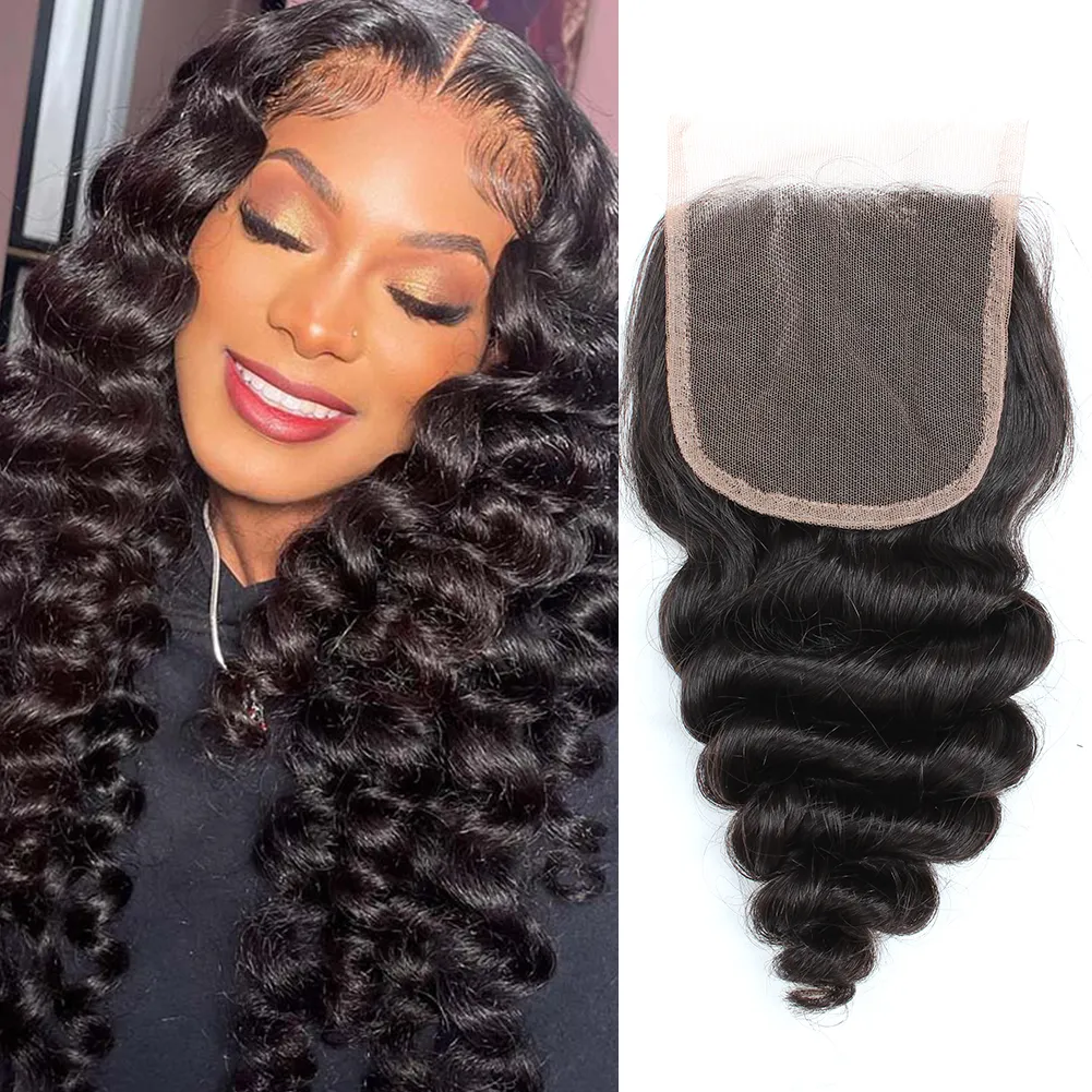 50% OFF SALE Peruvian Virgin Hair Perfect Loose Wave Lace Closure Pre Plucked Free Part 4x4 5x5 6x6 Hairpieces Hair Extension Natural Color Dyeable greatremy