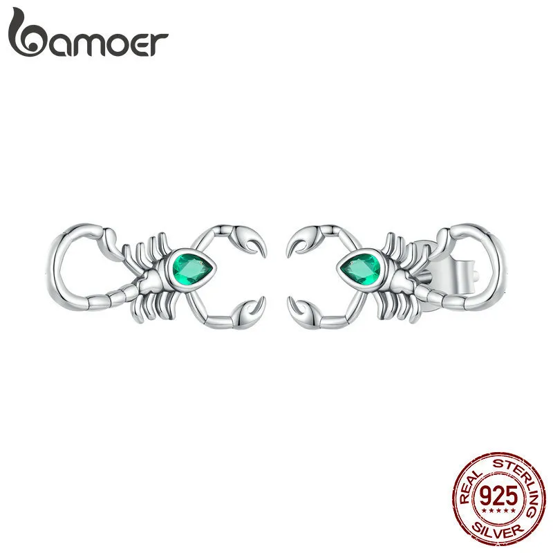 Stud 925 Sterling Silver Green Zircon Scorpion أقراط للنساء التصميم الأصلي للحيوانات المجوهرات الراقية SCE1555 230307