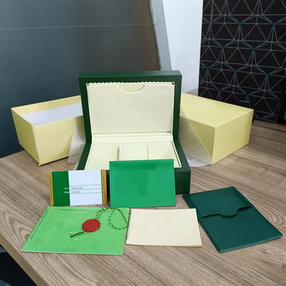 Rolex Box Green Brochure Caixas de relógio de relógio AAA Casos surpresa de presente de qualidade CLAMSHELL SQUE