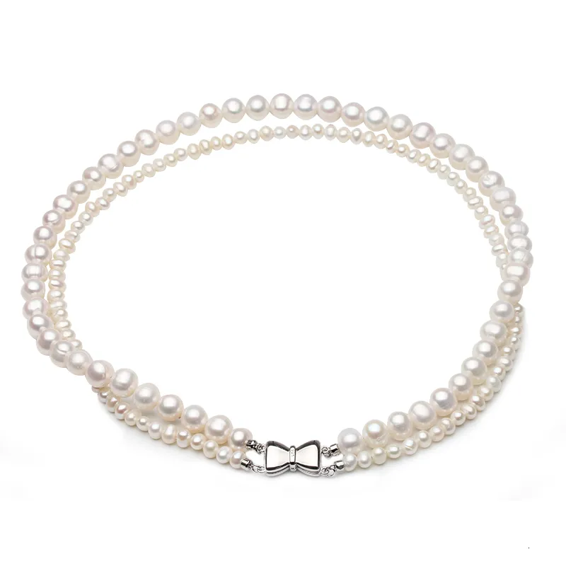 Naszyjniki wiszące podwójne pasma Choker Pearl Pearl Pearl Choker 925 Srebrny Realny prezent ślubny 230307