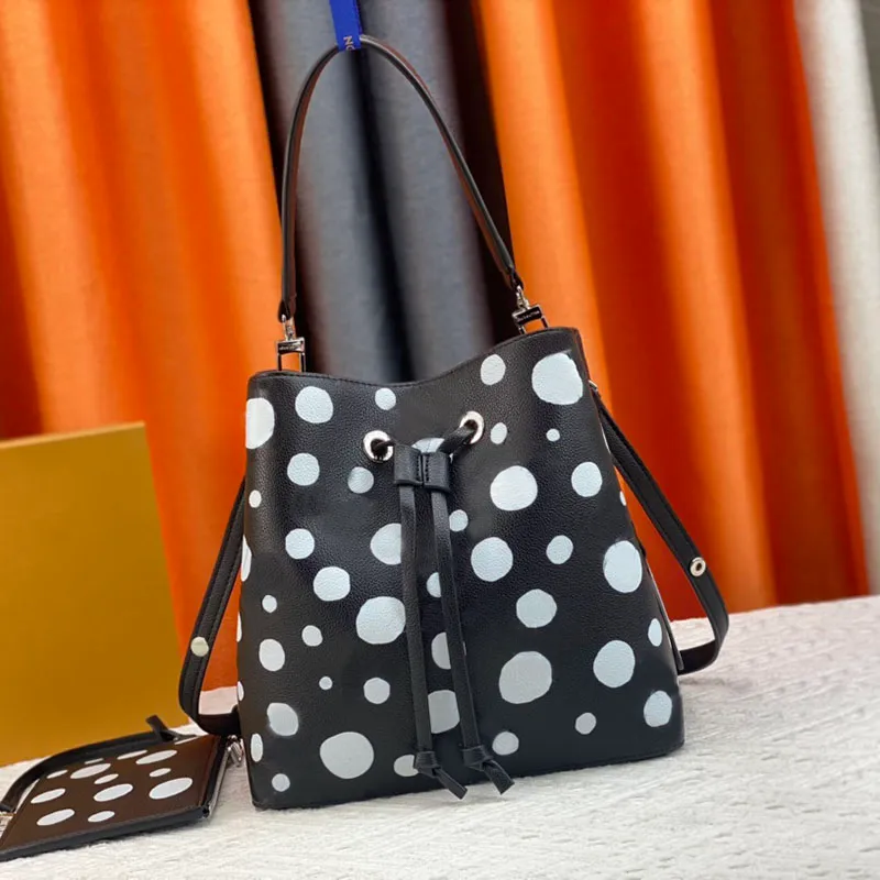 Neoneo Bucket Bag M21753 Bolsos de mujer Bolsos de mano con estampado de puntos pintados en 3d Bolsos cruzados de diseñador Bolsos de hombro Monedero Cuero genuino Gran capacidad Herrajes plateados