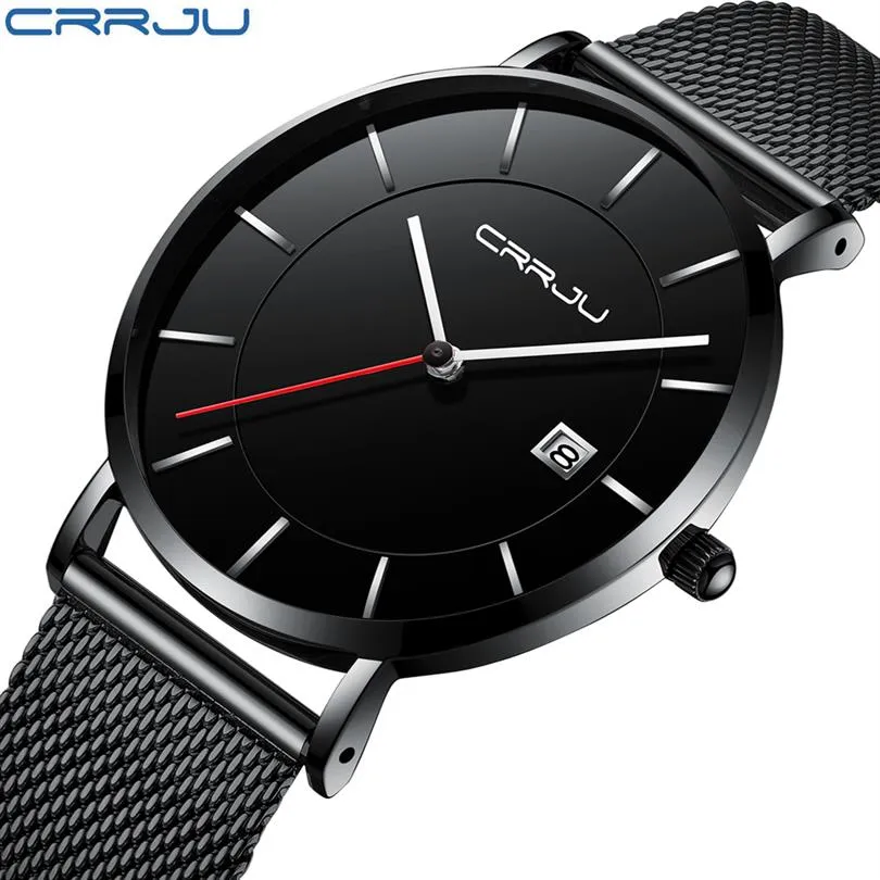 CRRJU New Arrival silm Men sports Watches Business Waterproof Simple Gift WristWatches Male Relogio Masculino Men black Clock216k