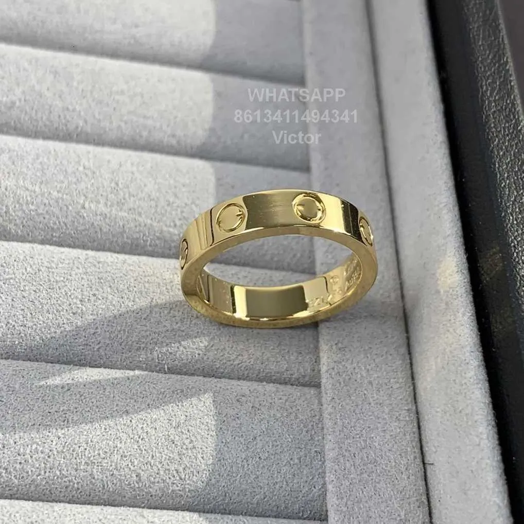 Bandringe 3,6 mm, Love V-Goldmaterial, verblasst nie, schmaler Ring ohne Diamanten, offizielle Markenreproduktionen mit Zähler