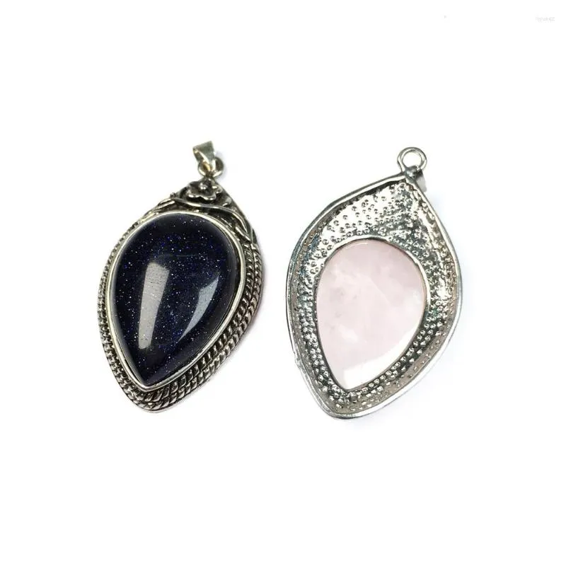 Charms Yachu Natural Stone Drop-shaped Zinc Alloy Edge Semi-precious Pendant Making DIY Necklace Jewelry Size 25x50mm