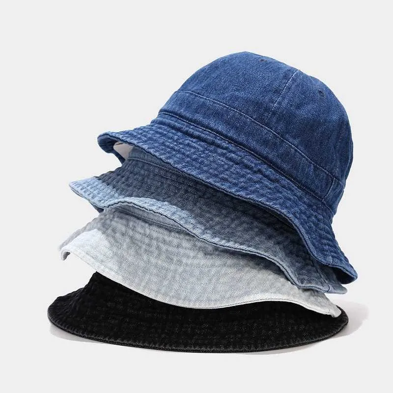 Chapéus de aba larga WZCX Denim Cor sólida Proteção solar do sol ao ar livre Pescador Fisherman Spring Summer Summer Wide Brim Shading Basin Cap Women Hat R230308