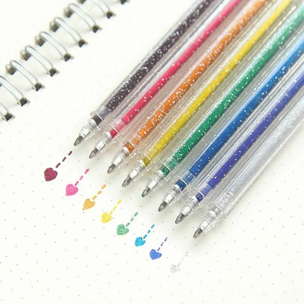 Highlighters 8 PCSSET COLORED GEL PENS光沢のあるハンドアカウントハイライター学生ドゥードルペインティングカラー変化キラキラペンライティング用品J230302