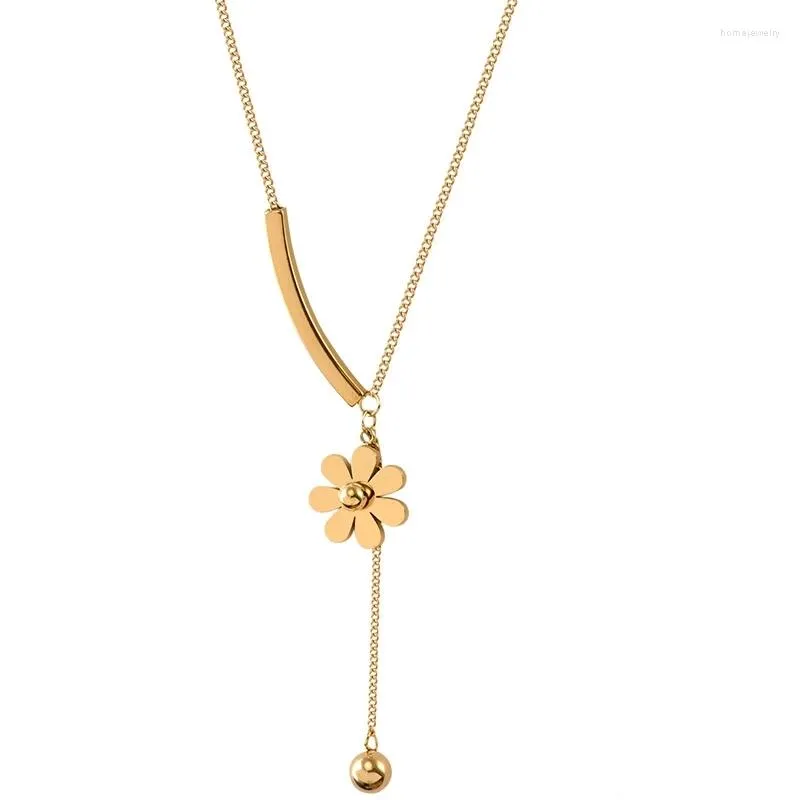 Pendant Necklaces Women's Stainless Steel Flower Choker Necklace For Women Gold Metal Sunflower Neckalces Titanium Daisy