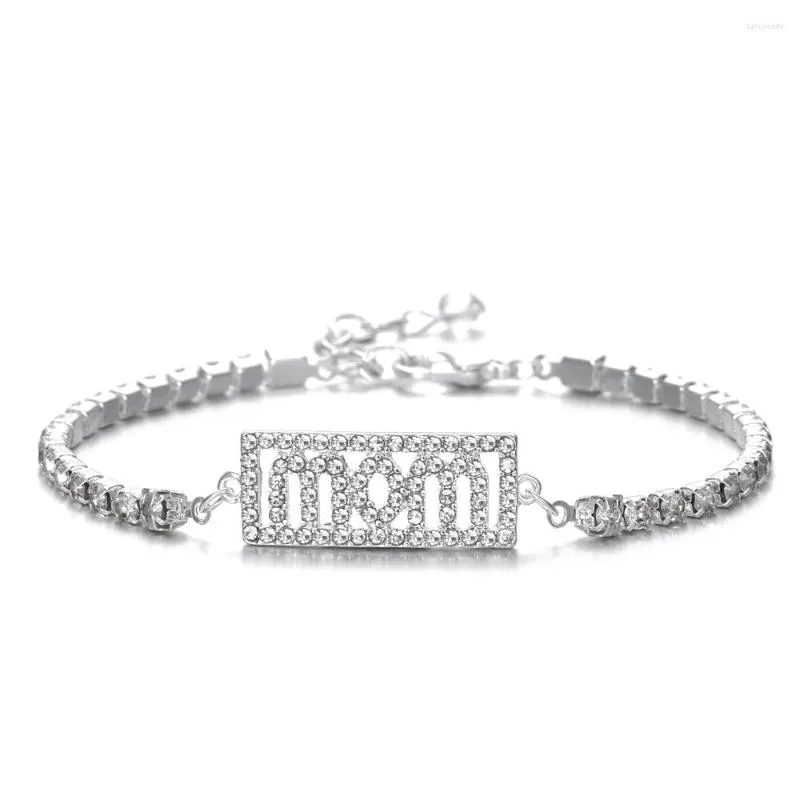 Charme pulseiras luxo cristal mom tag para mulheres pulseira mujer moda ajustável tênis corrente pulseira femme jóias 2023