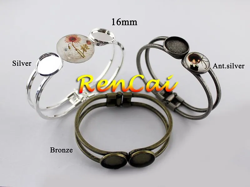 Bangle 5pcs 16 -миллиметровый базовый браслет с двойным круглым пустым выводами находки лоток панель