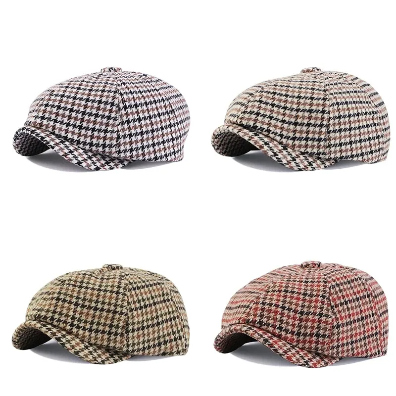 Nieuwe unisex herfst winter plaid krantenjongen ivy caps casual baret hoeden vrouwen flat peiced piek cap Engeland gatsby retro hoed bestuurder platte pet