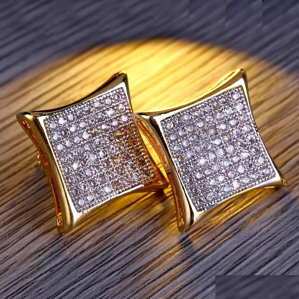 Stick Mens Luxury Hip Hop Jewelry Bling Square Shaped Iced Out Gold Diamond Stud Earrings Gift Drop Delivery Dhgarden Dh6Ve