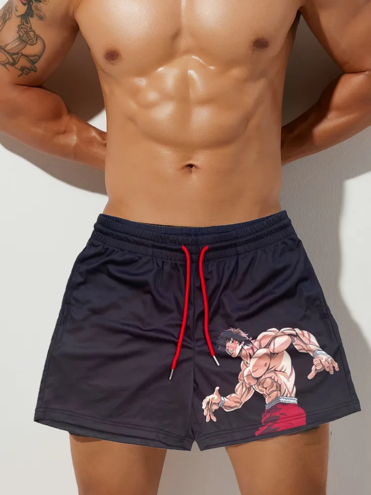 Herren Shorts Anime Baki Classic GYM Mesh Running Fashion Design Haman Print Cool Man Sport 230307