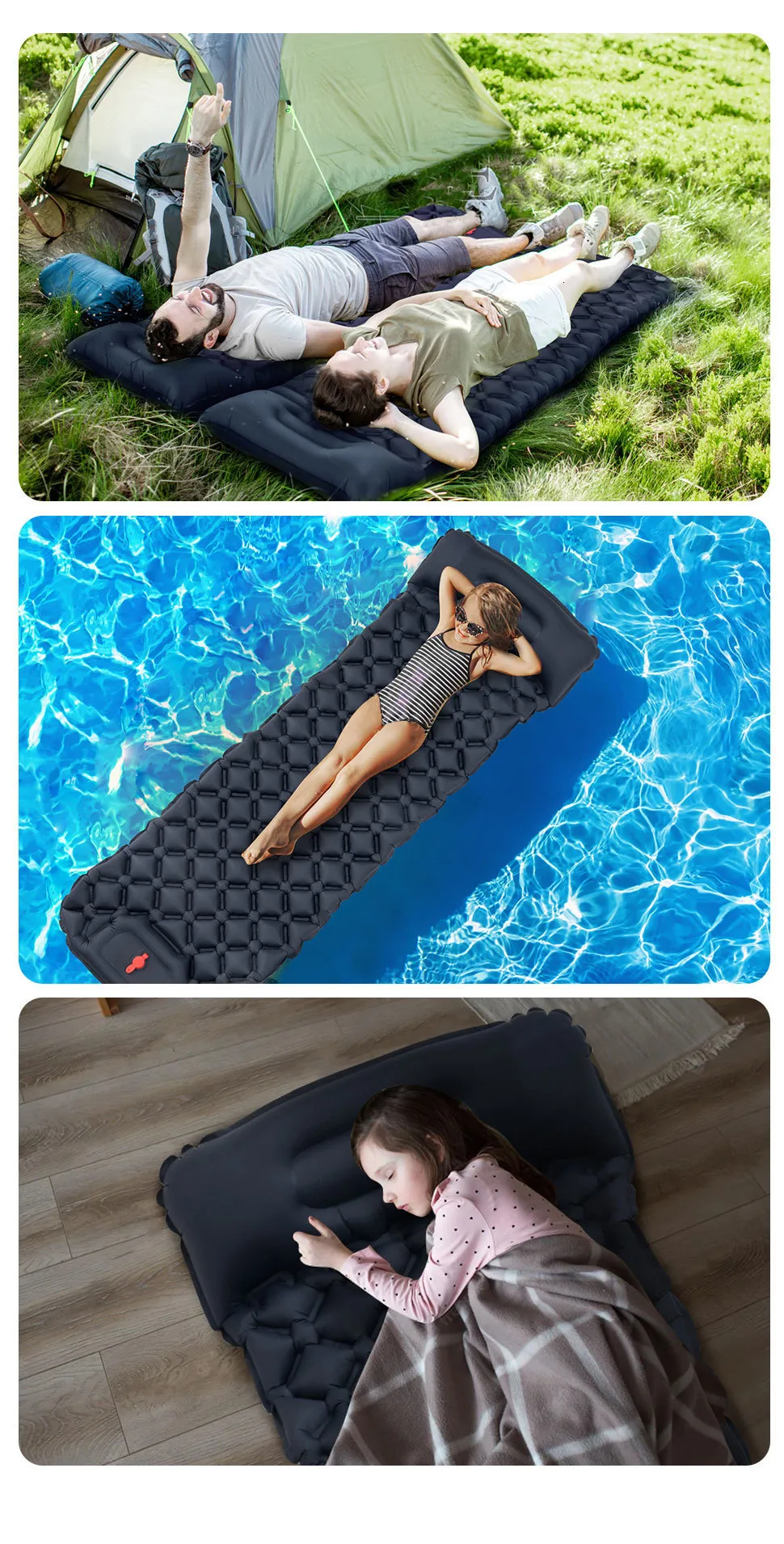 HiiPeak Ultralight Inflatable Sleeping Pad, Camping Air Mattress Bed With Pillow & Foot Press Connectable For Camping Hiking Fishing Backpacking - View #3